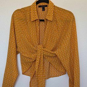 Forever 21 - Mustard yellow polka dot tie front blouse - L